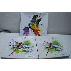Dean Crouser Dragonfly Art Plates Set 3 Big Sky Carvers Square Plate
